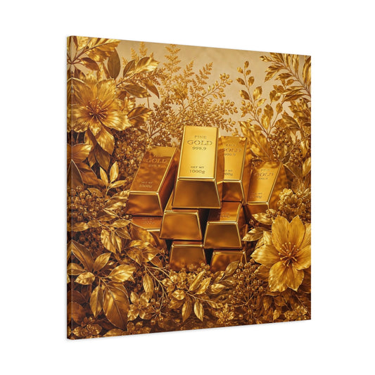 Main Mockup. Floral Gold Bars Golden Luxury shown as stretched canvas wall art
