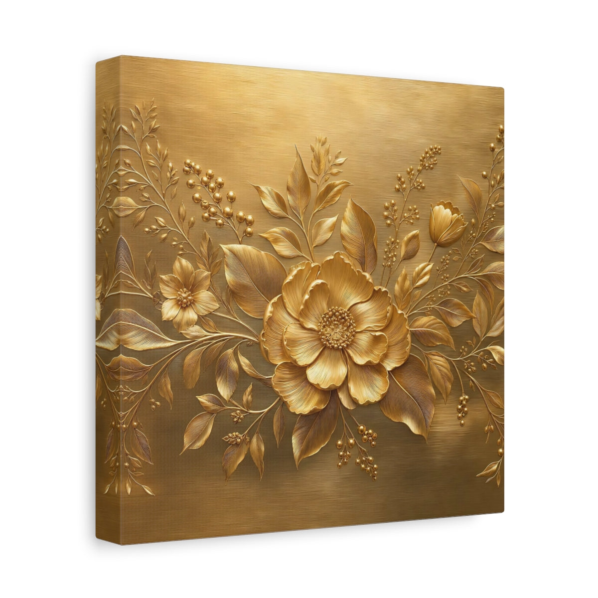 Side Mockup 9. Floral Golden Flower Gold Floral shown as stretched canvas wall art