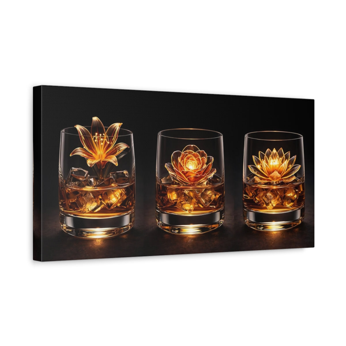 Side Mockup 3. Floral Golden Flowers Golden Floral shown as stretched canvas wall art