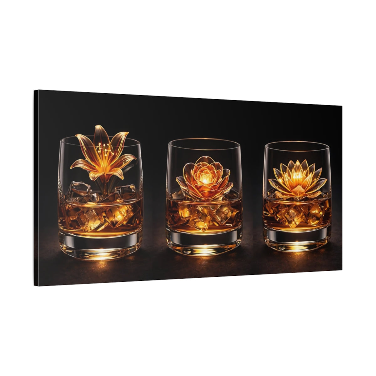 Main Mockup. Floral Golden Flowers Golden Floral shown as stretched canvas wall art