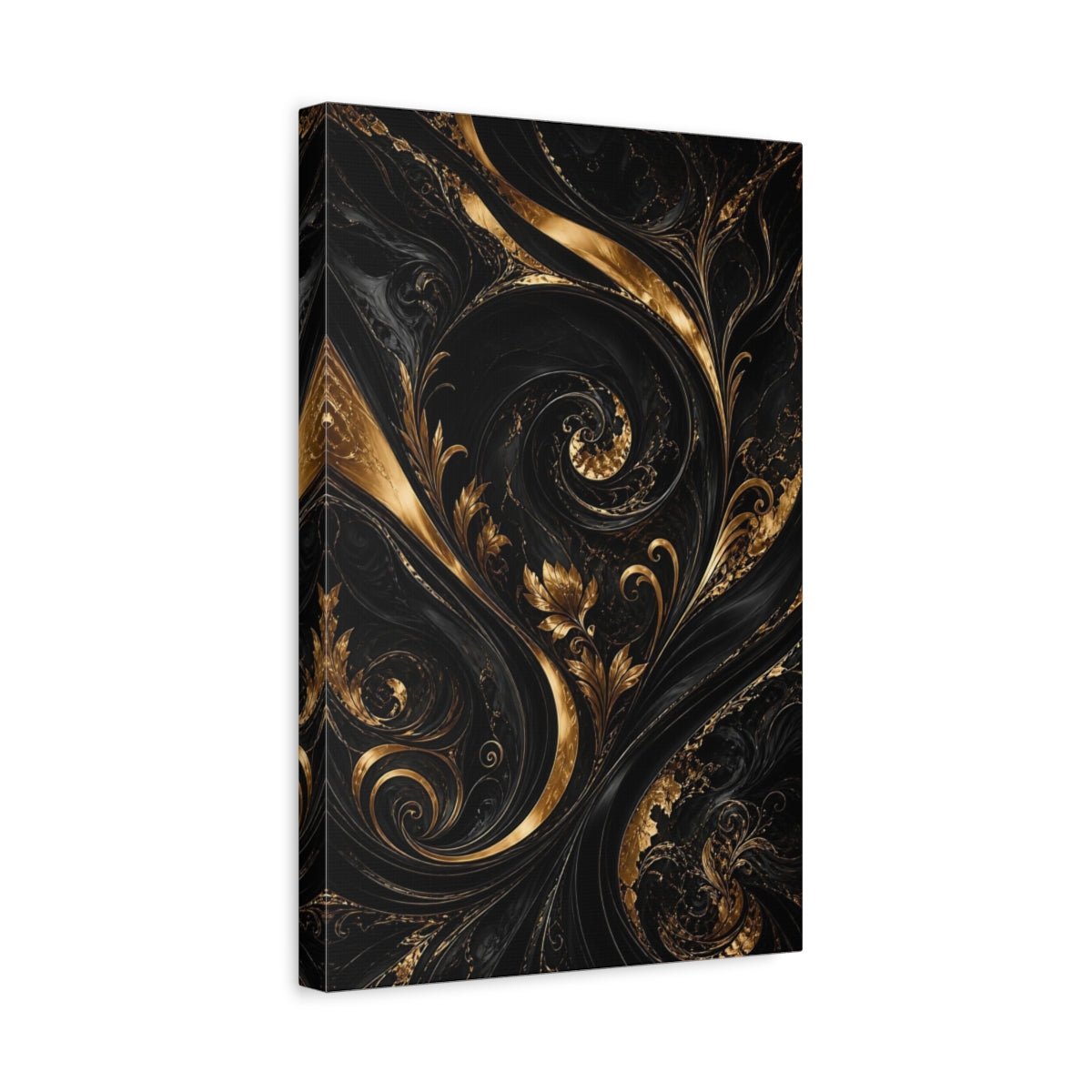 Floral Golden Foliage Black And Gold Canvas Wall Art Print – Living Room Decor, Large - YesArtYes