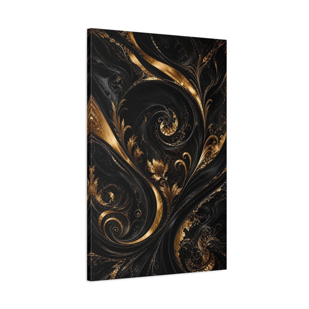 Floral Golden Foliage Black And Gold Canvas Wall Art Print – Living Room Decor, Large - YesArtYes