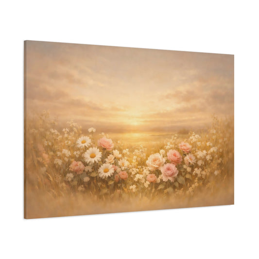 Floral Golden Horizon shown as stretched canvas wall art