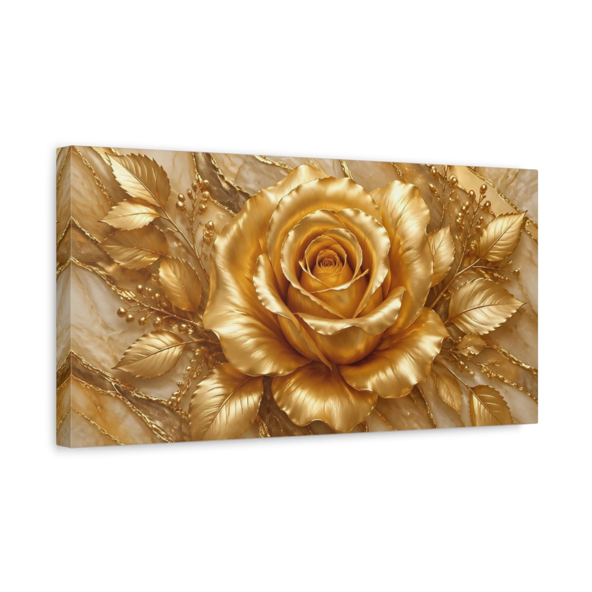 Side Mockup 3. Floral Golden Rose Gold Floral shown as stretched canvas wall art