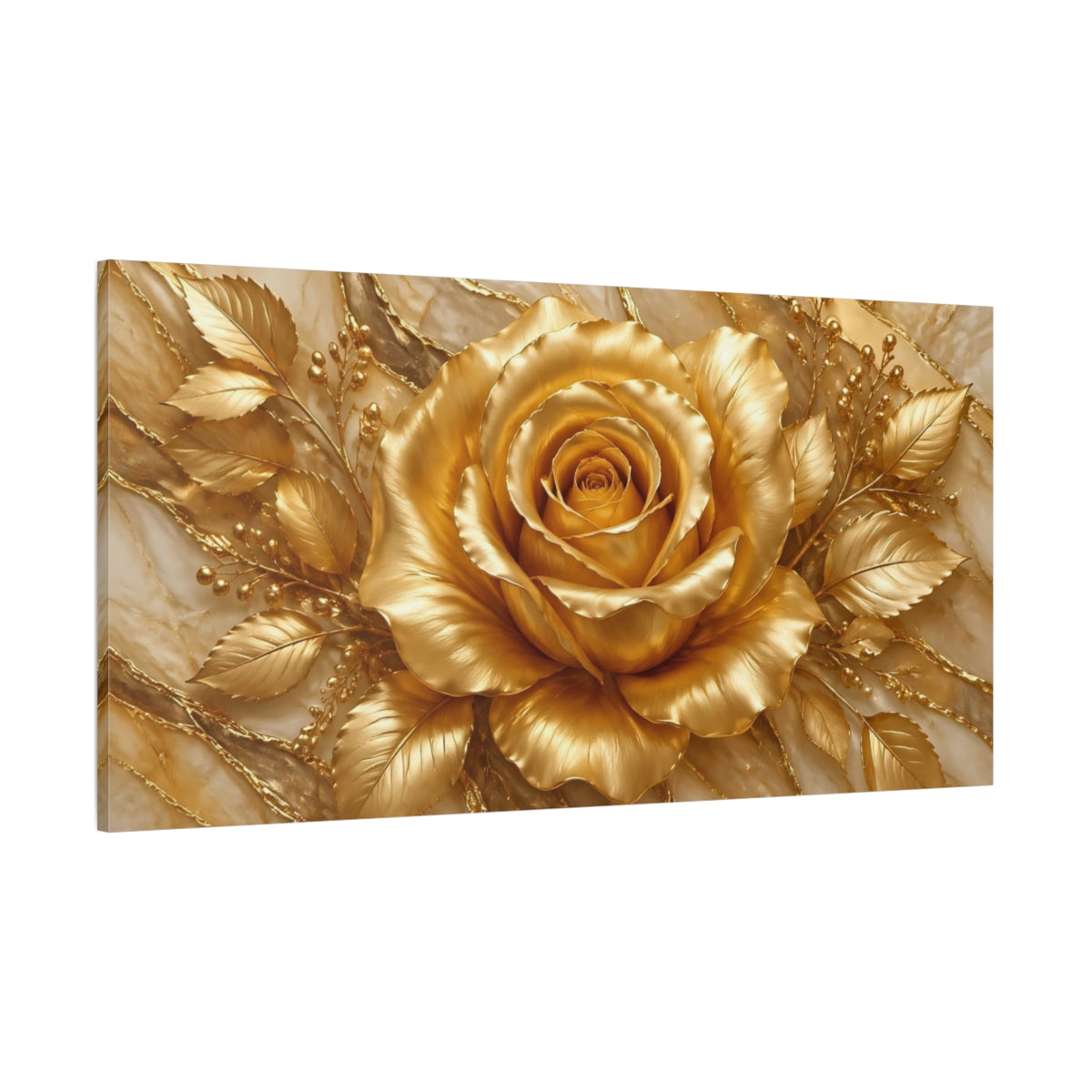 Side Mockup 2. Floral Golden Rose Gold Floral shown as stretched canvas wall art