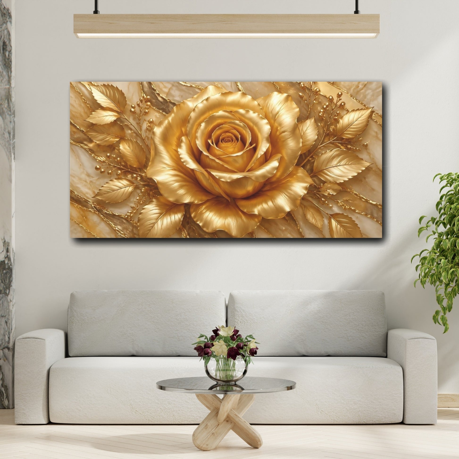 Mockup 3. Floral Golden Rose Gold Floral shown as stretched canvas wall art