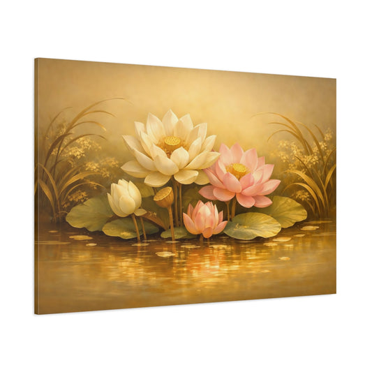 Floral Golden Water shown as stretched canvas wall art