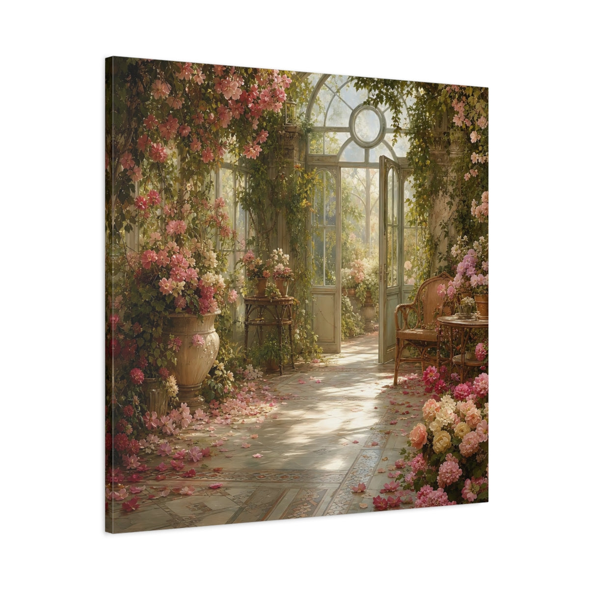 Main Mockup. Floral Greenhouse Flowers Pink Floral Greenhouse shown as stretched canvas wall art