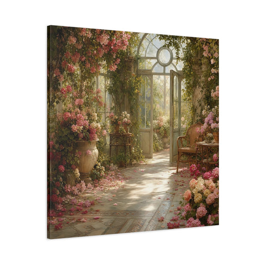 Main Mockup. Floral Greenhouse Flowers Pink Floral Greenhouse shown as stretched canvas wall art