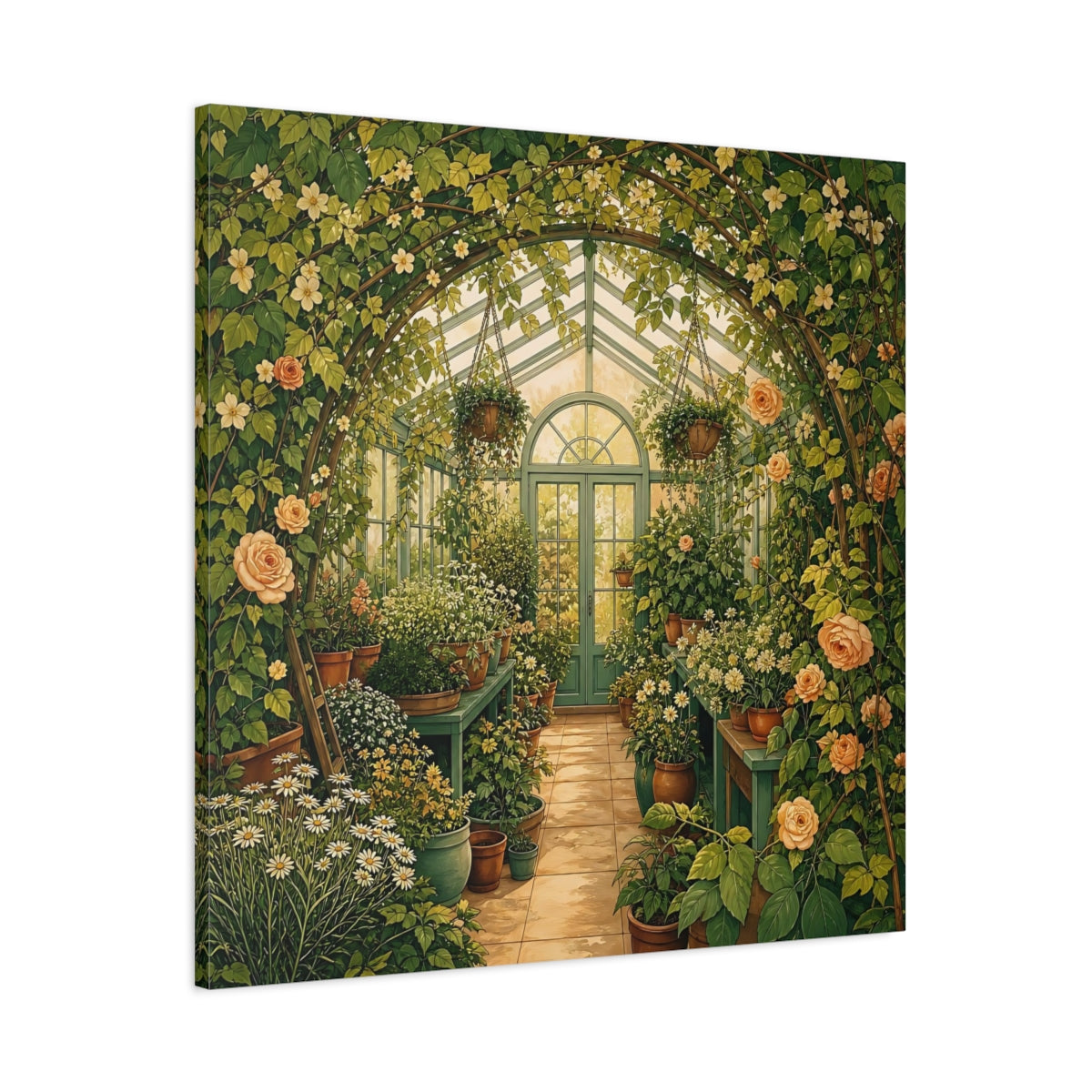 Main Mockup. Floral Greenhouse Greenhouse Garden shown as stretched canvas wall art
