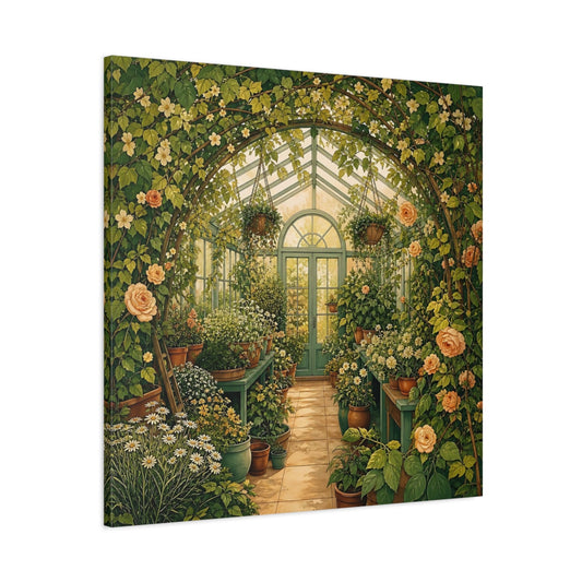 Main Mockup. Floral Greenhouse Greenhouse Garden shown as stretched canvas wall art