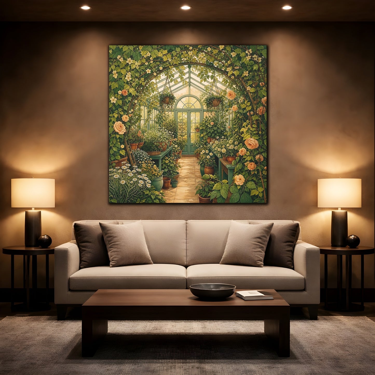 Mockup 2. Floral Greenhouse Greenhouse Garden shown as stretched canvas wall art