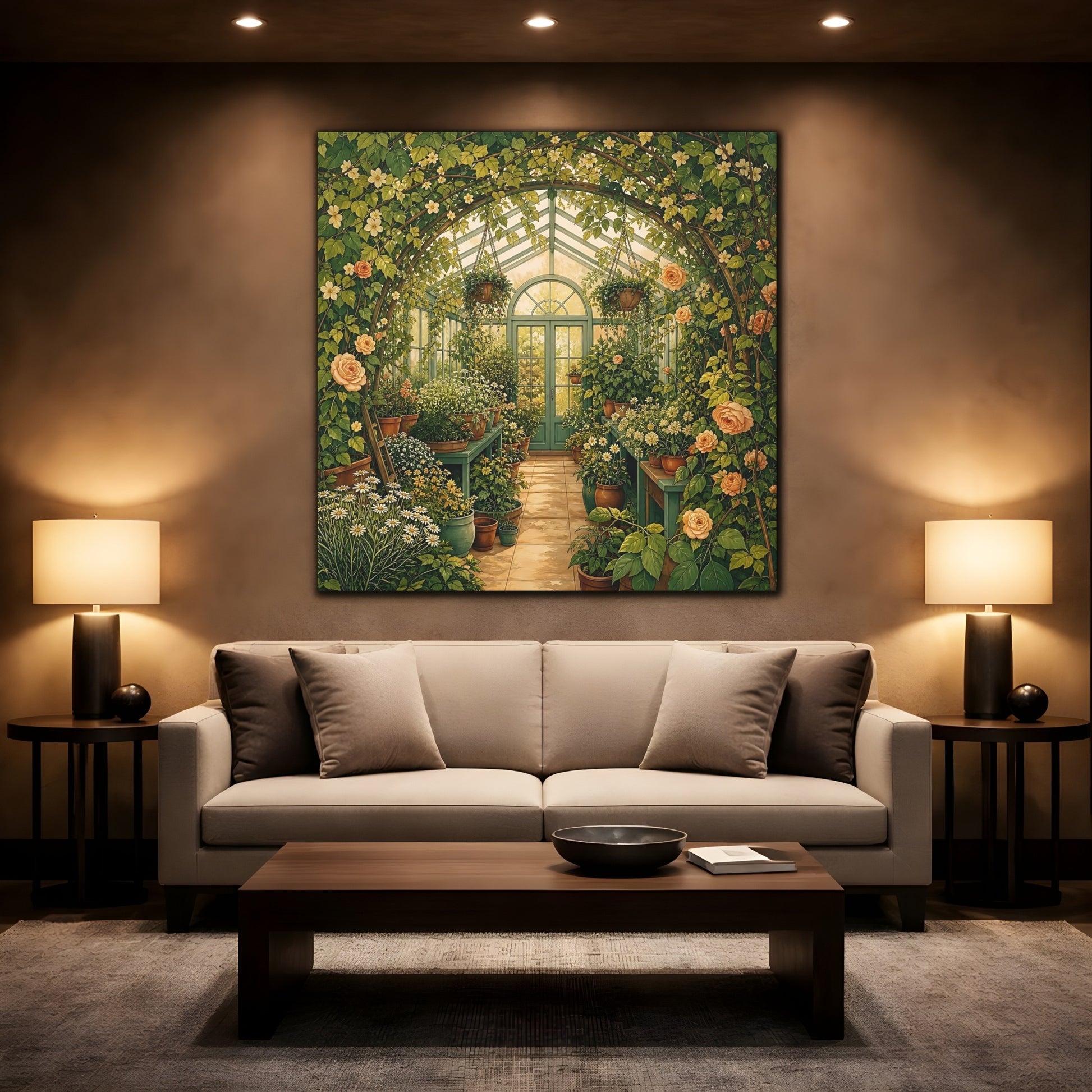 Mockup 2. Floral Greenhouse Greenhouse Garden shown as stretched canvas wall art