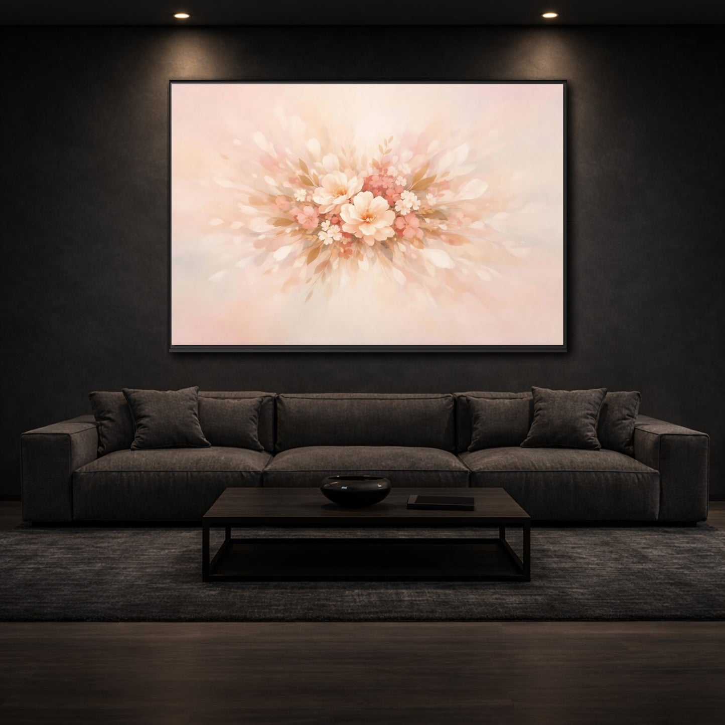 Mockup 2. Floral Harmony Abstract shown as stretched canvas wall art