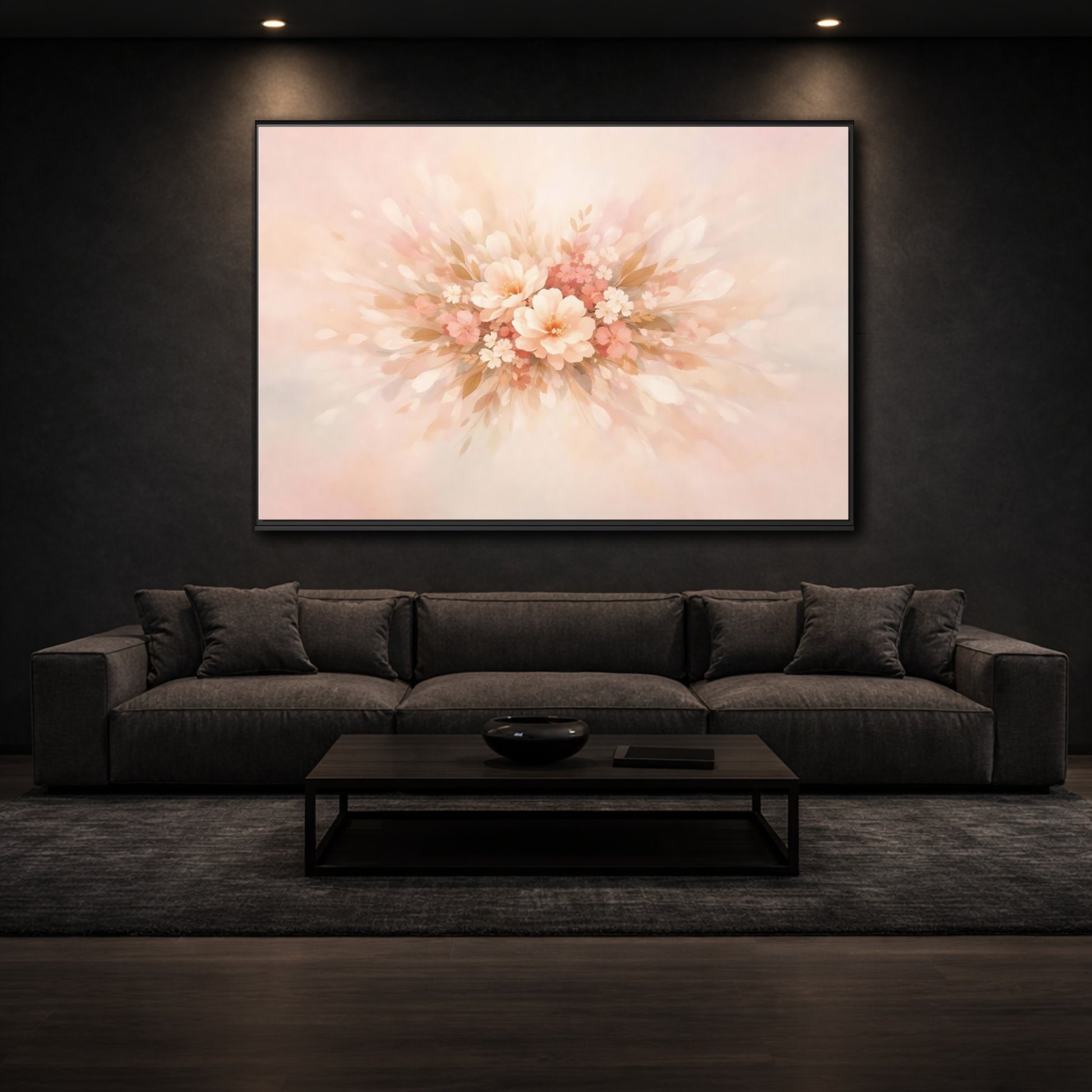 Mockup 2. Floral Harmony Abstract shown as stretched canvas wall art