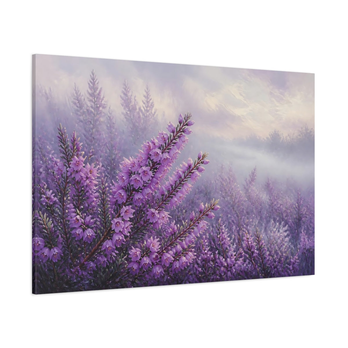 Side Mockup 1. Floral Heather Field shown as canvas print