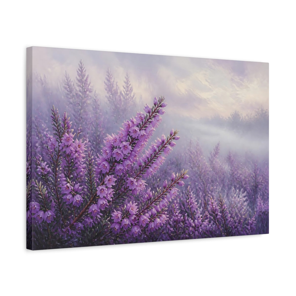 Side Mockup 3. Floral Heather Field shown as canvas print