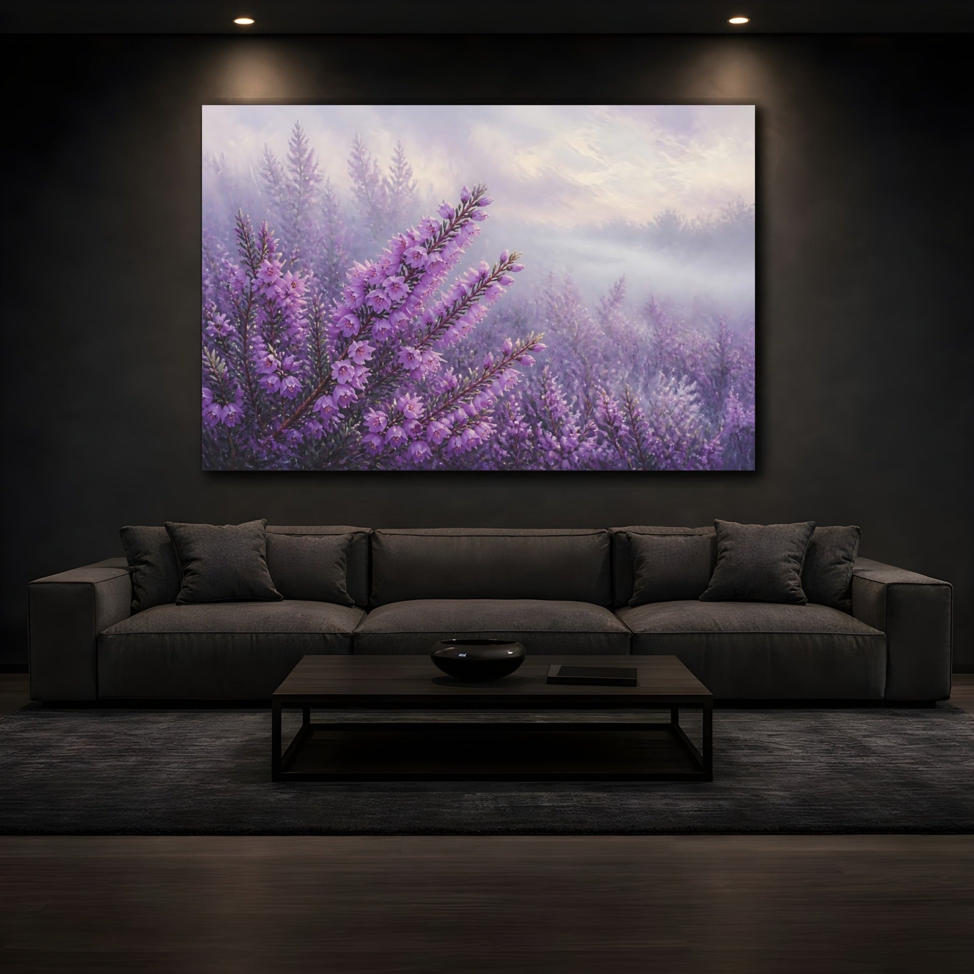 Mockup 3. Floral Heather Field shown as canvas print