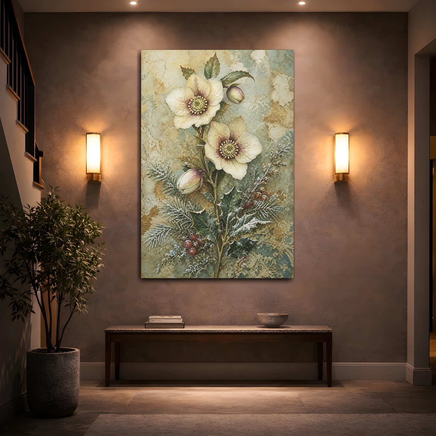 Mockup 2. Floral Hellebore Flowers Vintage Hellebore Art shown as canvas print