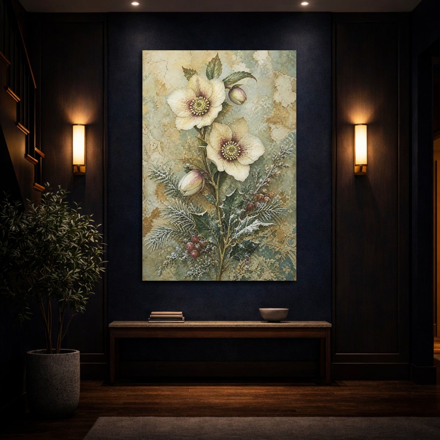 Mockup 4. Floral Hellebore Flowers Vintage Hellebore Art shown as canvas print