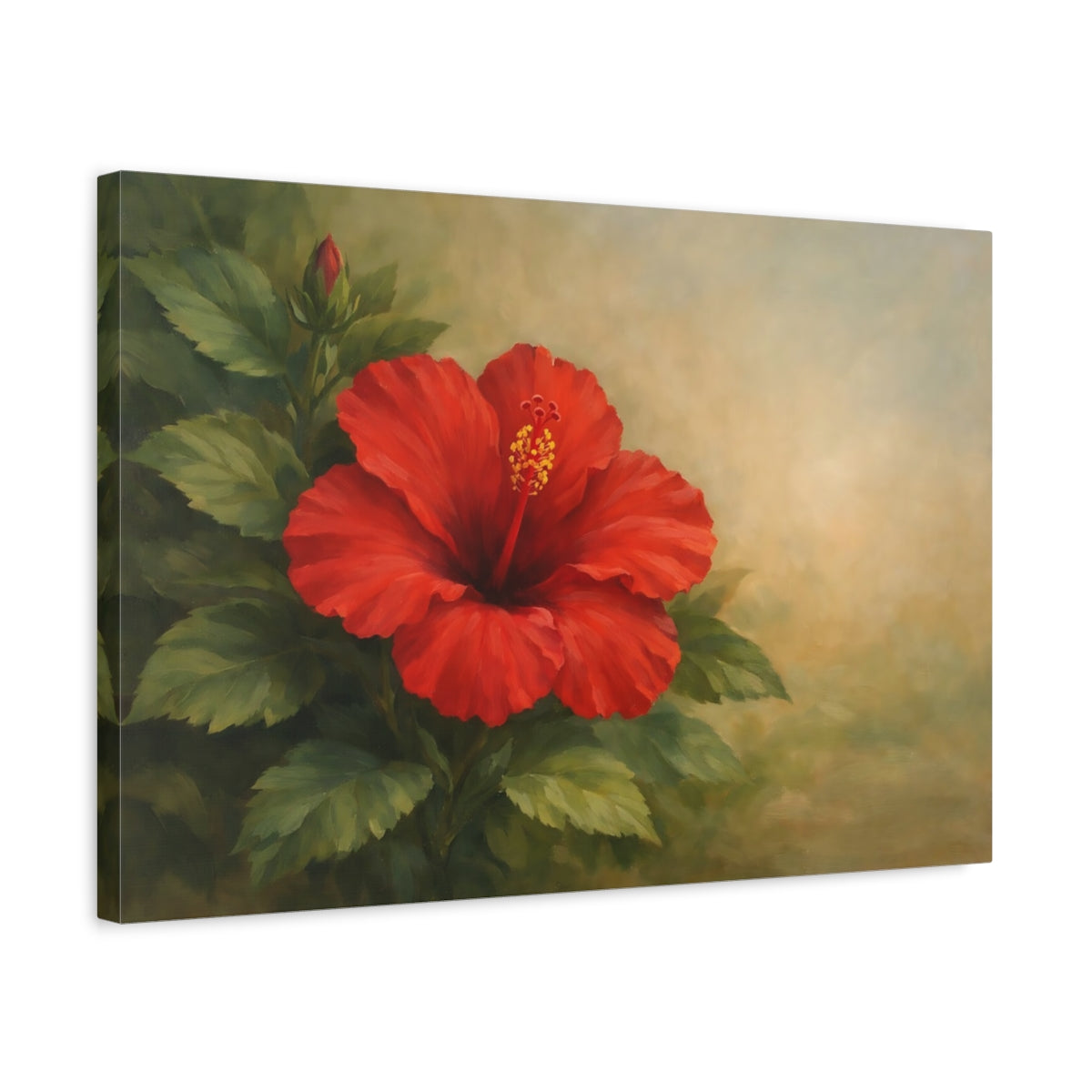 Side Mockup 3. Floral Hibiscus Flower Red Hibiscus shown as stretched canvas wall art