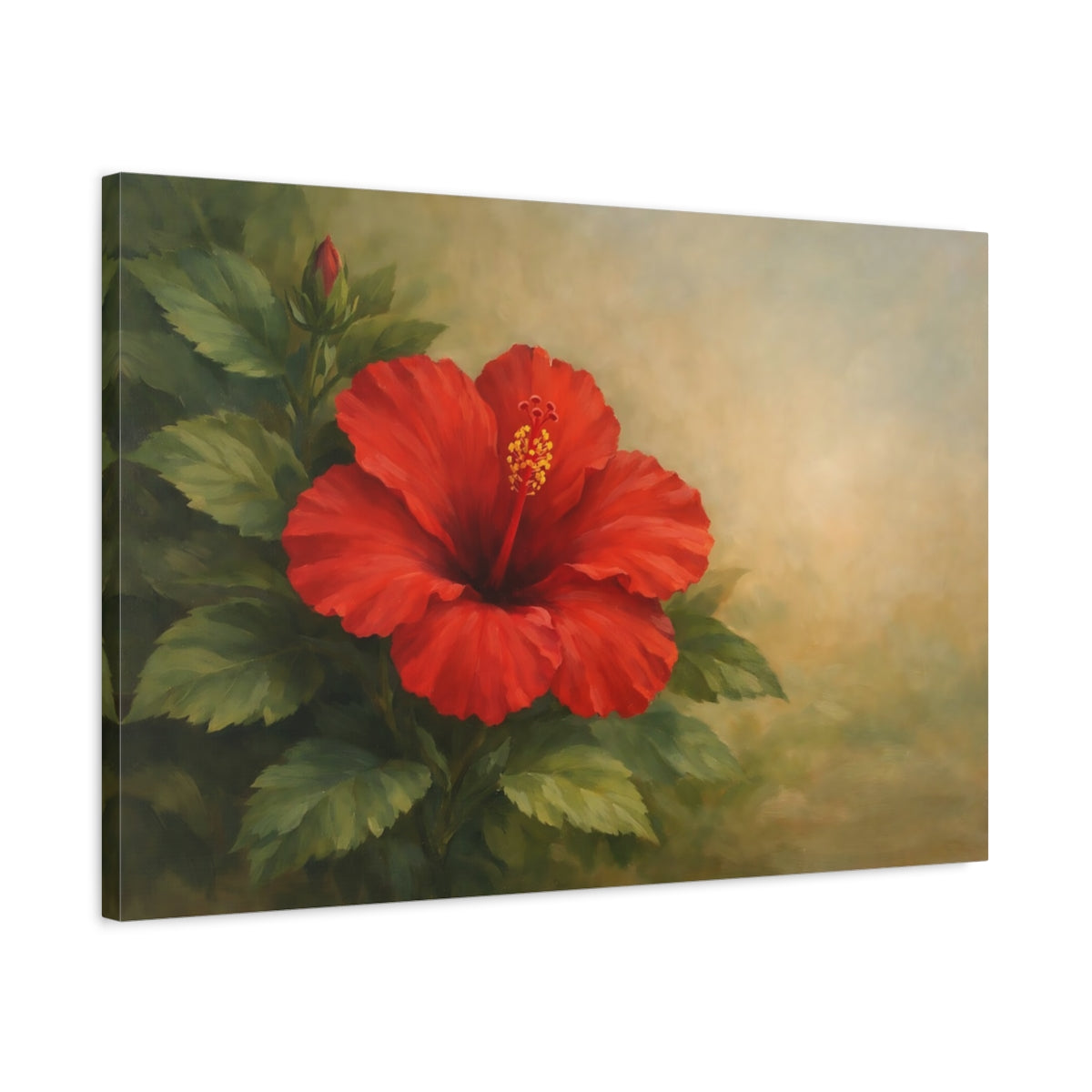 Side Mockup 2. Floral Hibiscus Flower Red Hibiscus shown as stretched canvas wall art