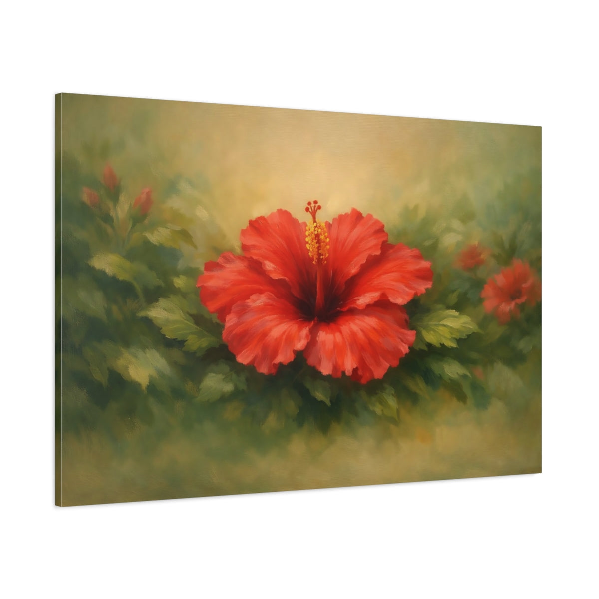 Main Mockup. Floral Hibiscus Red Hibiscus shown as stretched canvas wall art