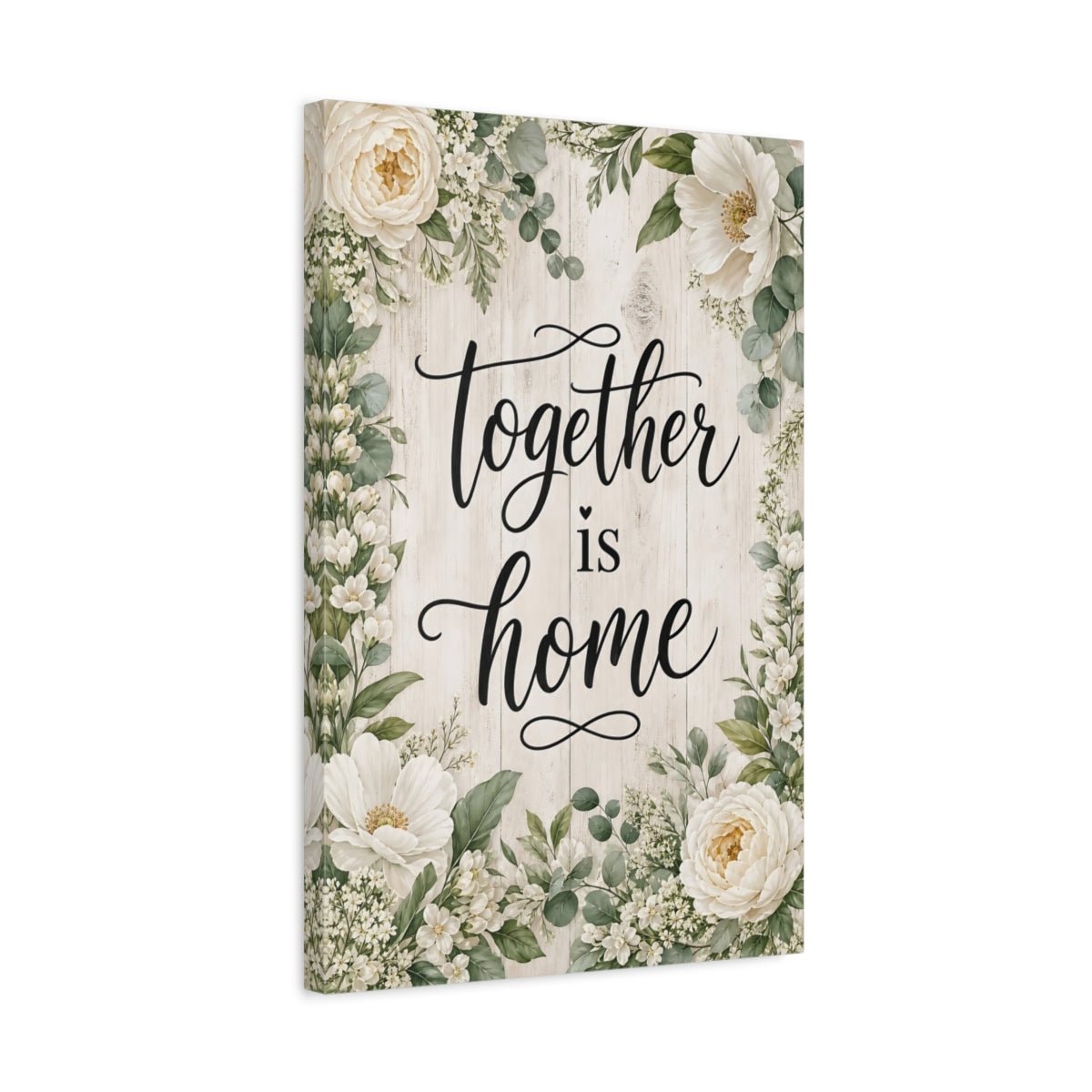 Floral Home Quote White Canvas Wall Art Print – Farmhouse Living Room, Above Sofa - YesArtYes