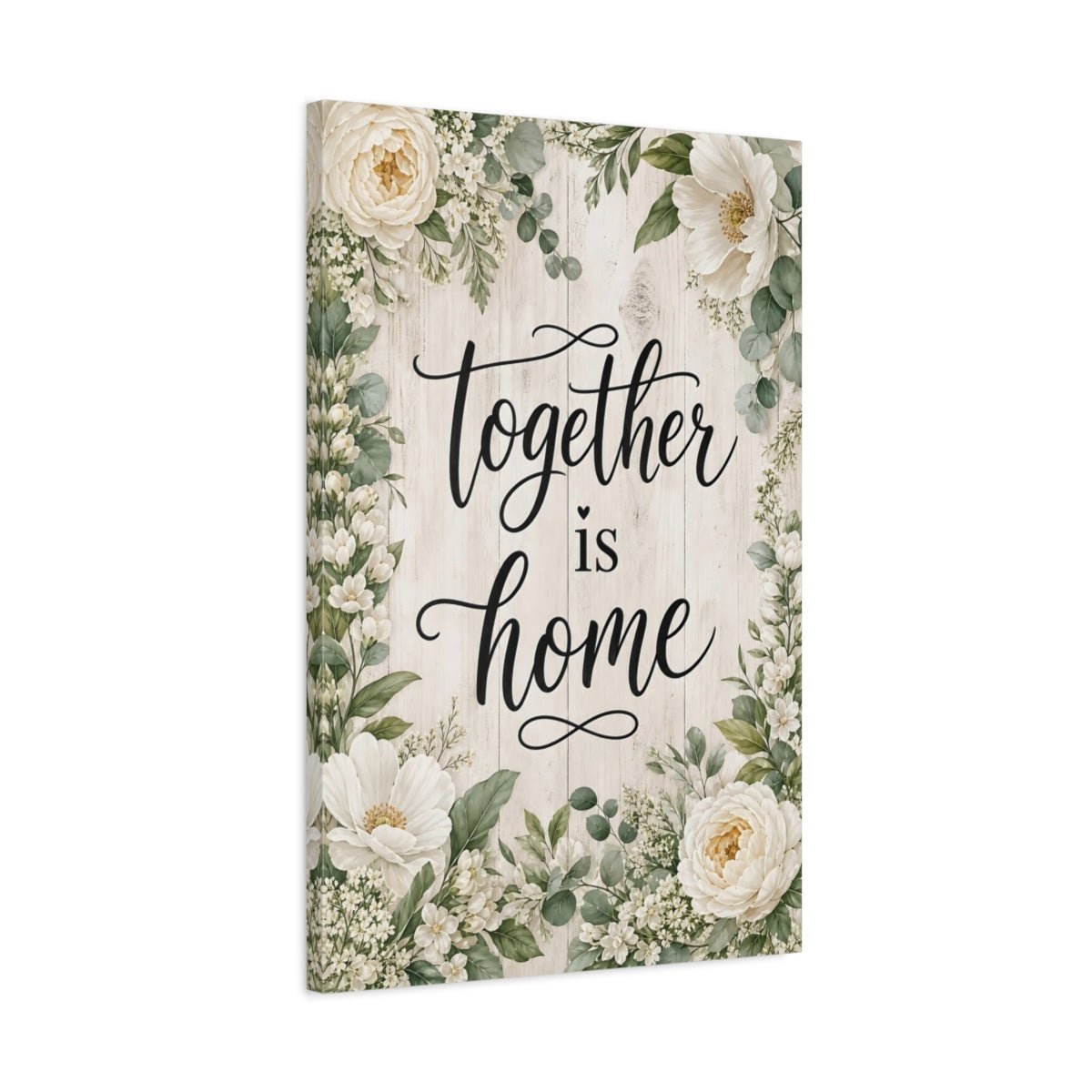 Floral Home Quote White Canvas Wall Art Print – Farmhouse Living Room, Above Sofa - YesArtYes