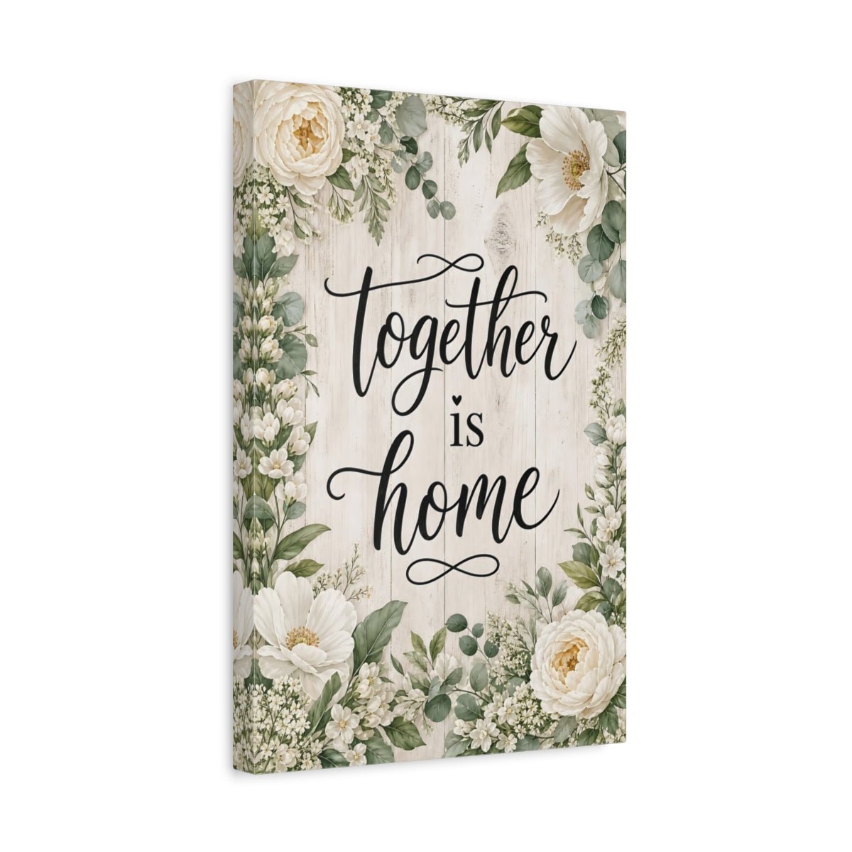 Floral Home Quote White Canvas Wall Art Print – Farmhouse Living Room, Above Sofa - YesArtYes