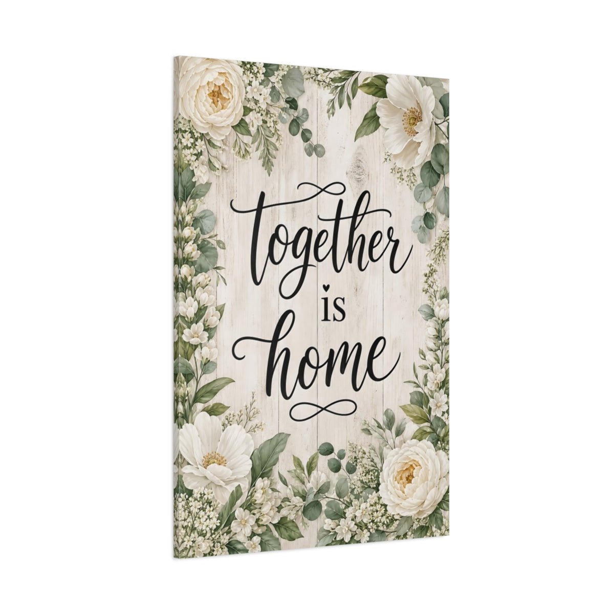 Floral Home Quote White Canvas Wall Art Print – Farmhouse Living Room, Above Sofa - YesArtYes