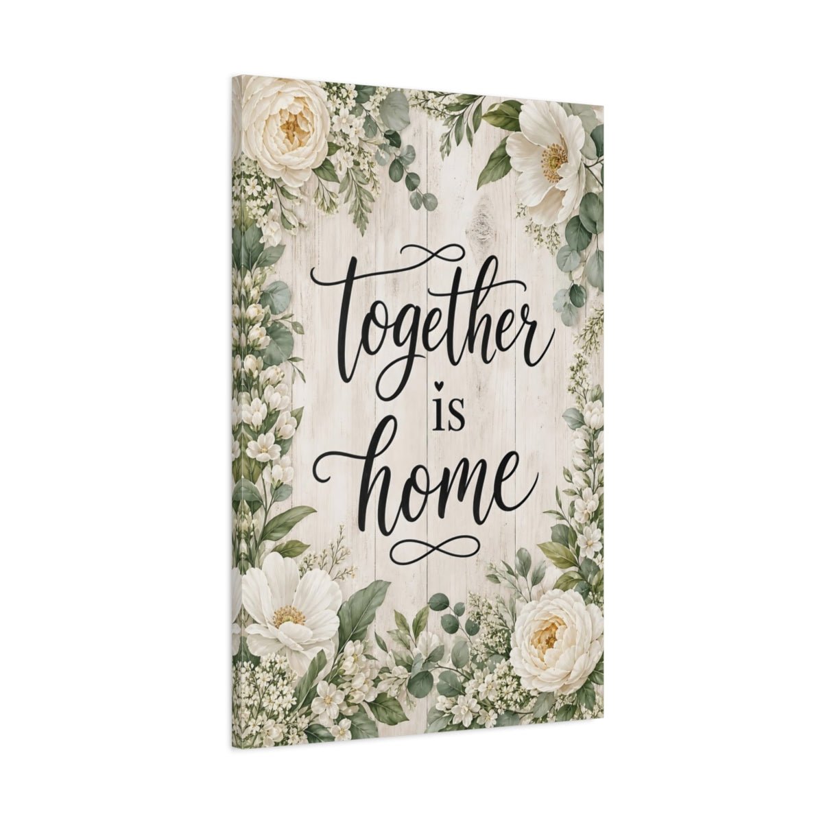 Floral Home Quote White Canvas Wall Art Print – Farmhouse Living Room, Above Sofa - YesArtYes