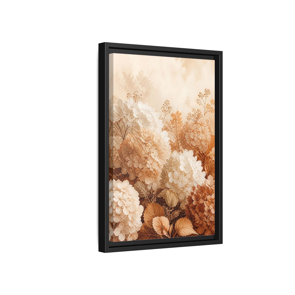 Side Mockup 6. Floral Hydrangea Flowers Neutral Hydrangea shown as framed canvas print