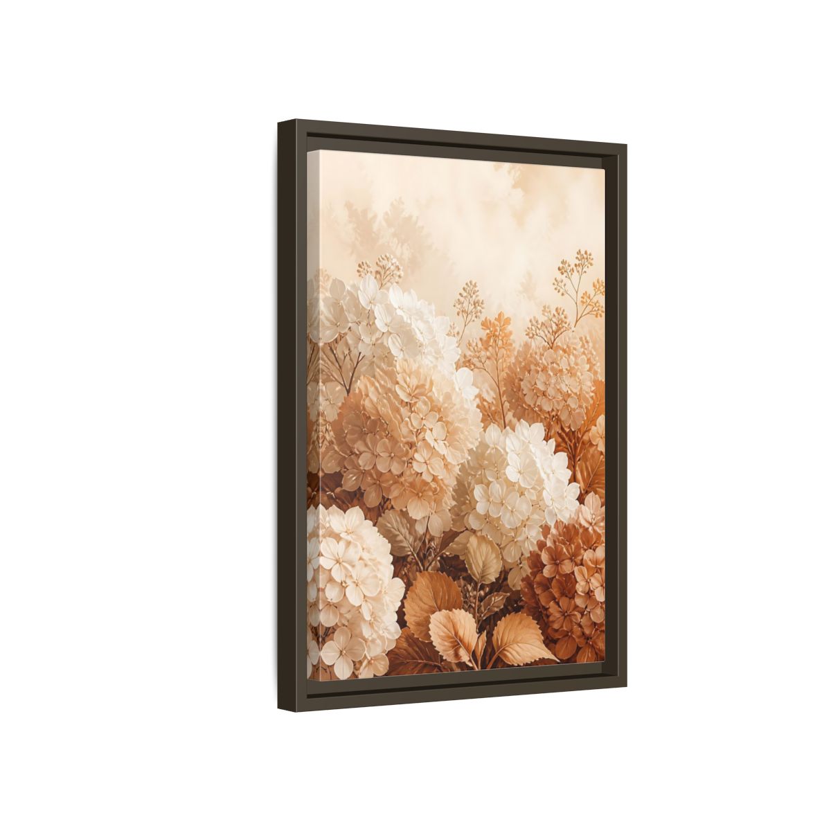 Side Mockup 5. Floral Hydrangea Flowers Neutral Hydrangea shown as framed canvas print