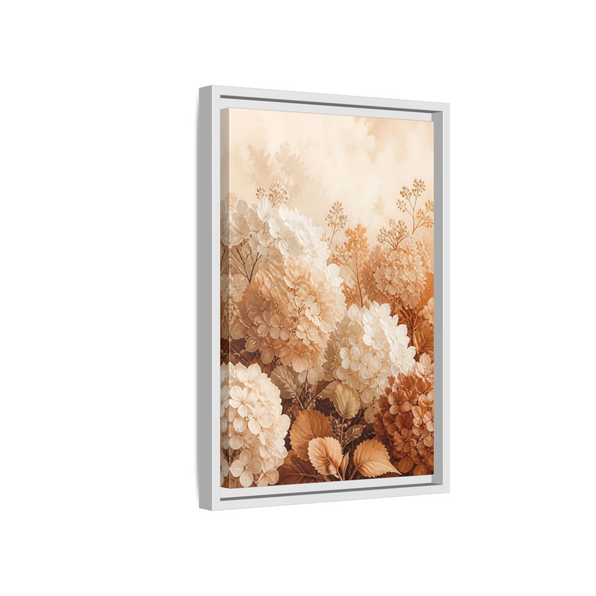 Side Mockup 4. Floral Hydrangea Flowers Neutral Hydrangea shown as framed canvas print