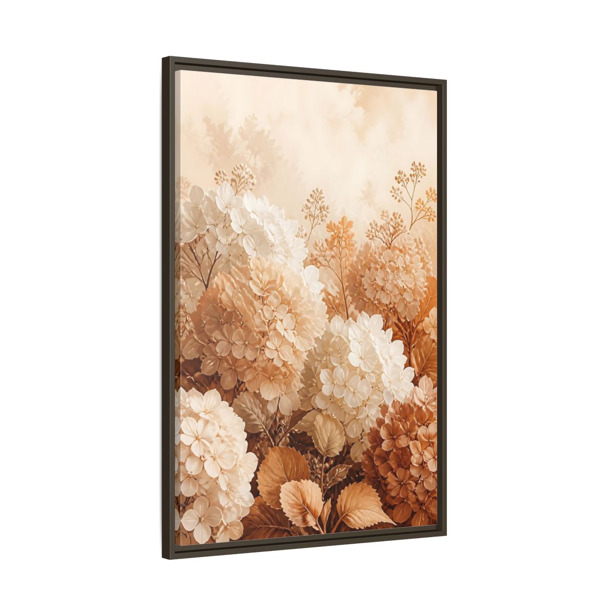 Main Mockup. Floral Hydrangea Flowers Neutral Hydrangea shown as framed canvas print