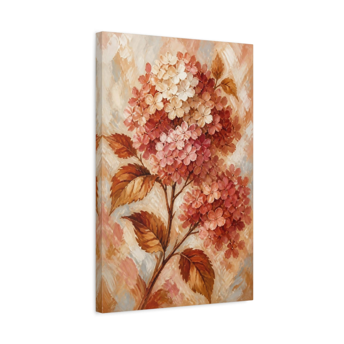 Side Mockup 3. Floral Hydrangea In Autumn shown as canvas print