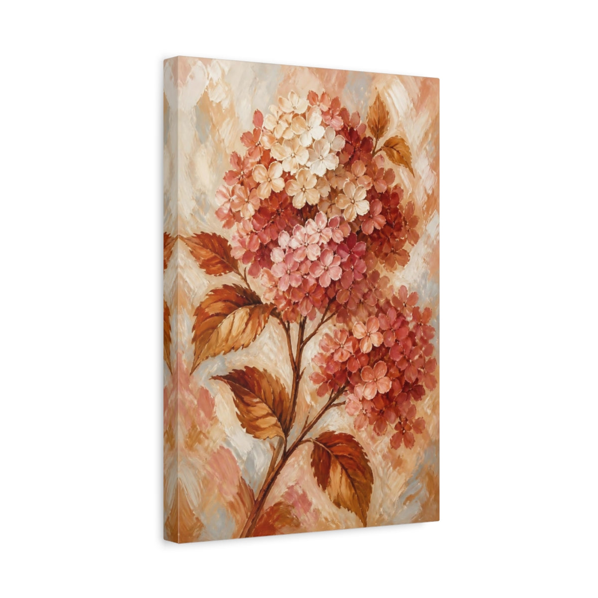 Side Mockup 4. Floral Hydrangea In Autumn shown as canvas print