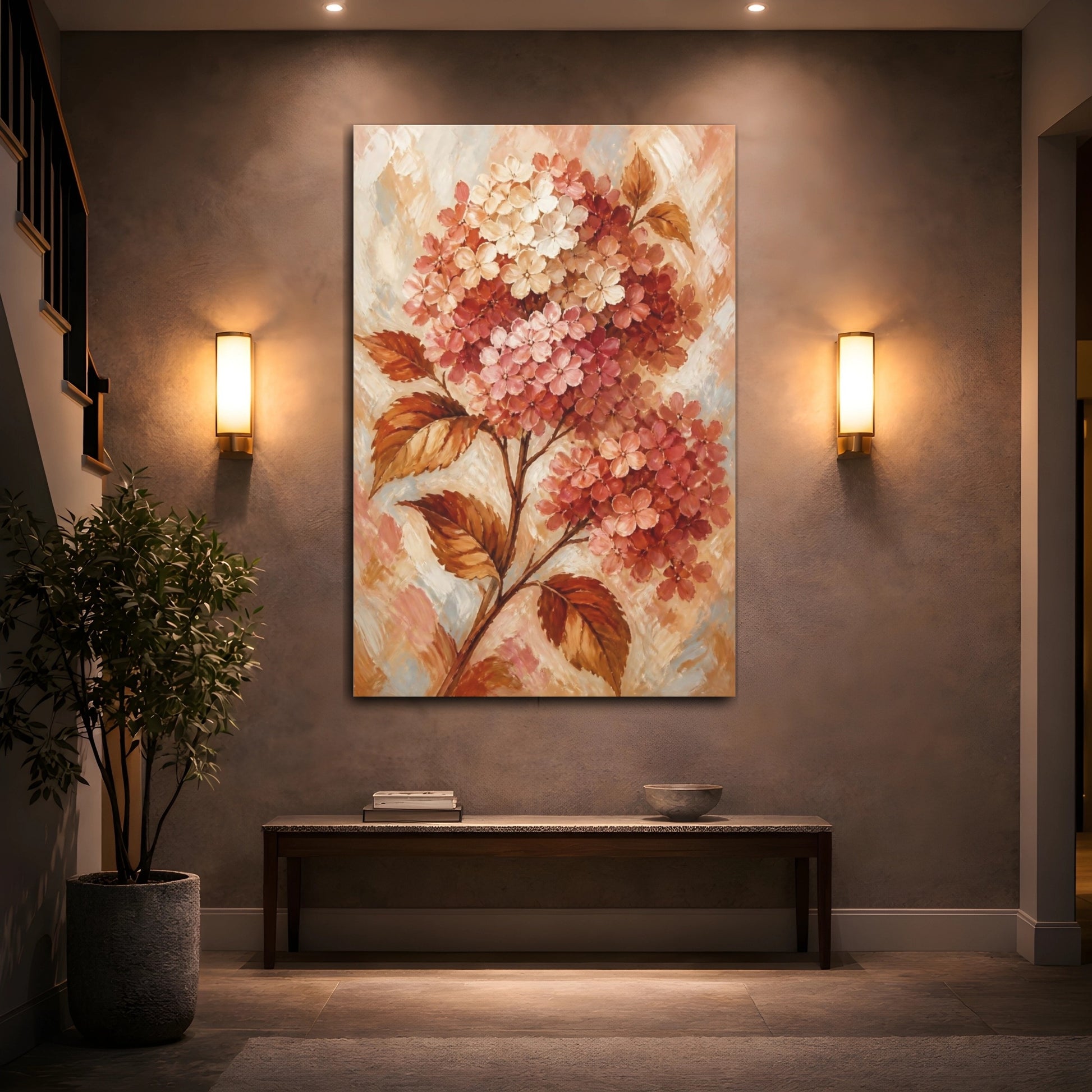 Mockup 2. Floral Hydrangea In Autumn shown as canvas print