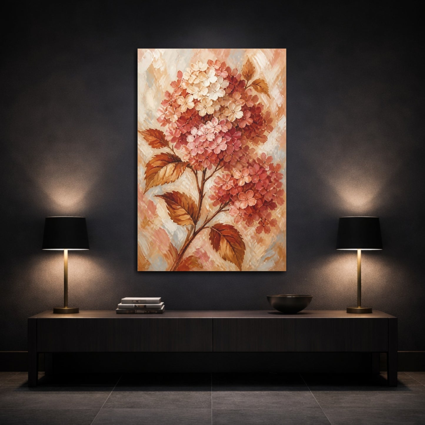 Mockup 3. Floral Hydrangea In Autumn shown as canvas print