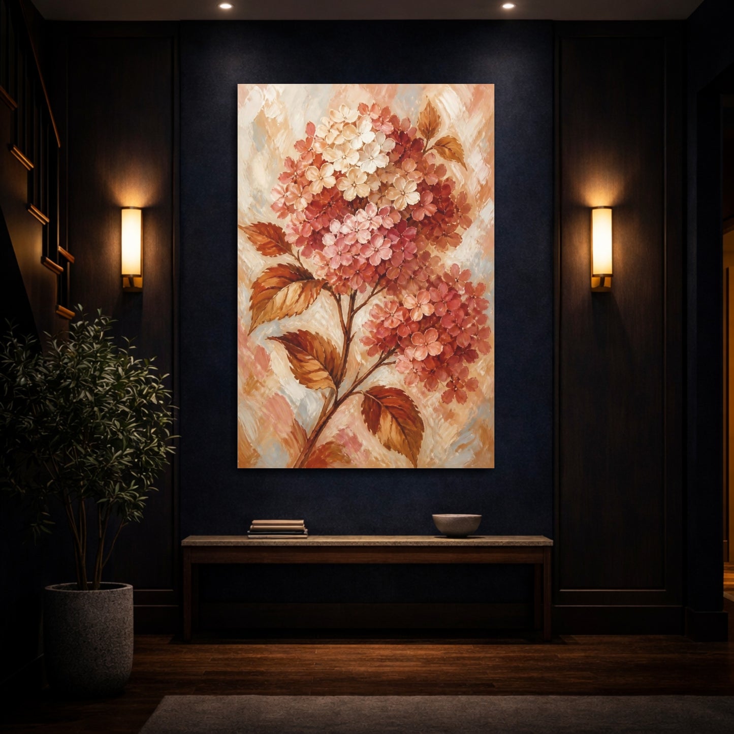 Mockup 4. Floral Hydrangea In Autumn shown as canvas print