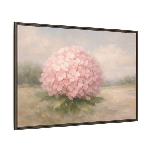 Main Mockup. Floral Hydrangea Pink And Pastel shown as stretched canvas wall art