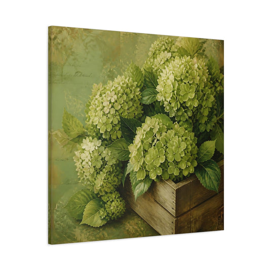 Main Mockup. Floral Hydrangeas Green Hydrangeas shown as stretched canvas wall art