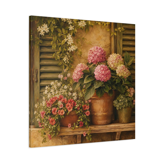 Main Mockup. Floral Hydrangeas Pink Hydrangeas shown as stretched canvas wall art