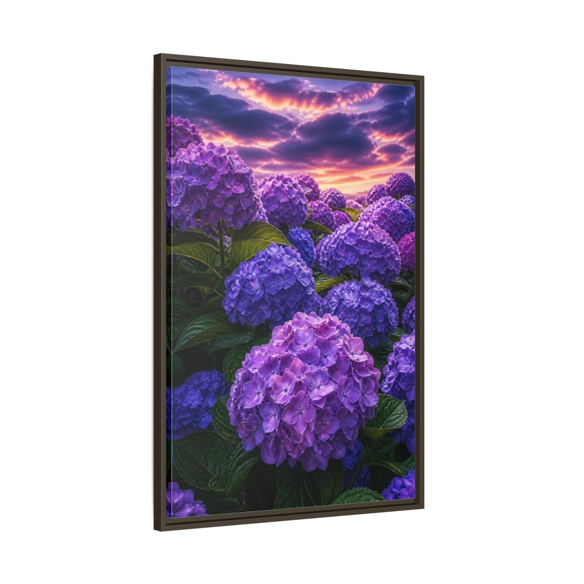 Floral Hydrangeas Purple Framed Canvas Print – Vibrant Decor for Living Room, Above Console Table - YesArtYes