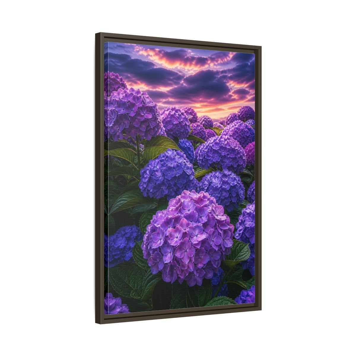 Floral Hydrangeas Purple Framed Canvas Print – Vibrant Decor for Living Room, Above Console Table - YesArtYes