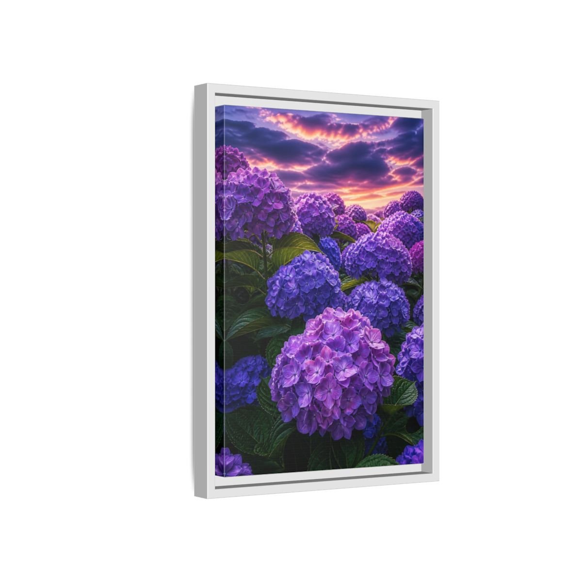 Floral Hydrangeas Purple Framed Canvas Print – Vibrant Decor for Living Room, Above Console Table - YesArtYes