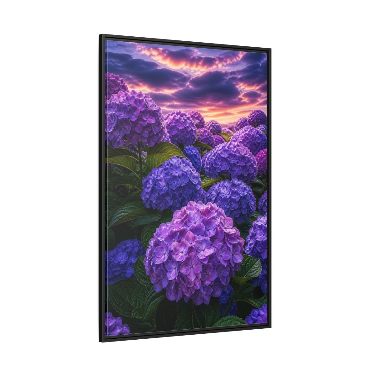 Floral Hydrangeas Purple Framed Canvas Print – Vibrant Decor for Living Room, Above Console Table - YesArtYes
