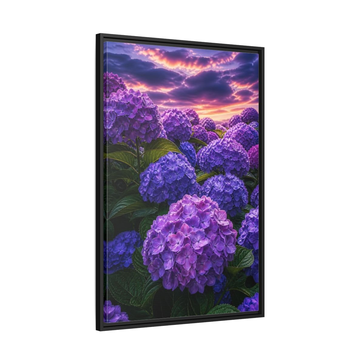 Floral Hydrangeas Purple Framed Canvas Print – Vibrant Decor for Living Room, Above Console Table - YesArtYes