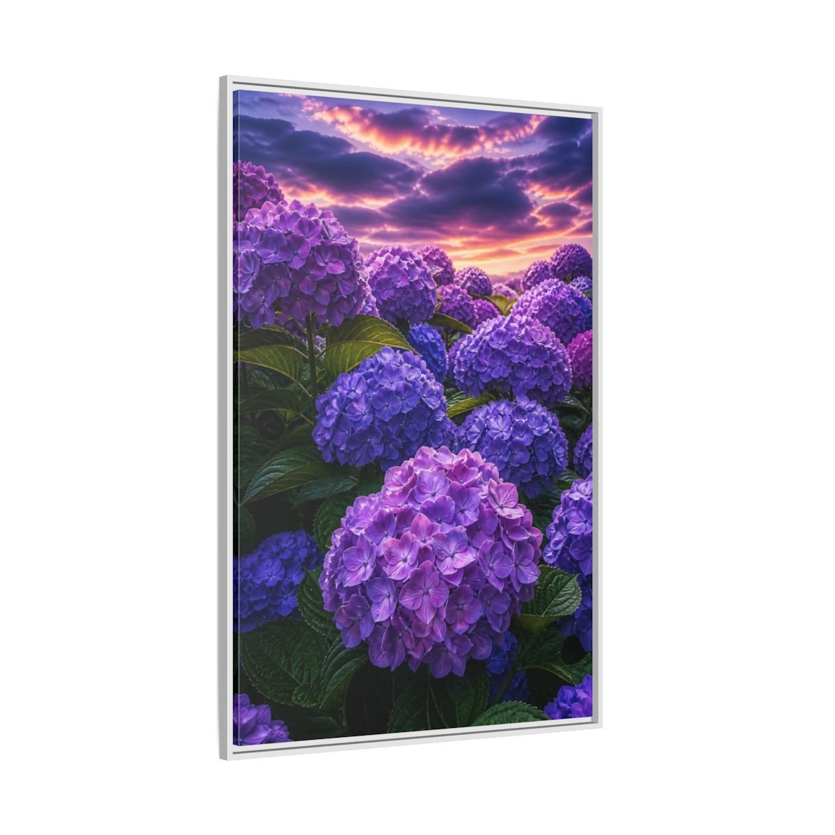 Floral Hydrangeas Purple Framed Canvas Print – Vibrant Decor for Living Room, Above Console Table - YesArtYes
